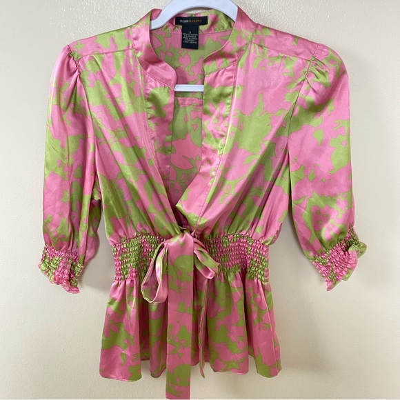 Y2K Silky Top pink green bow top BCBG - Picture 4 of 7